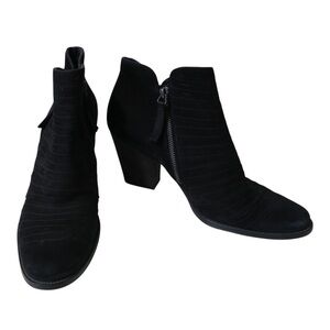 Paul Green Malibu Sliced Zip Booties Leather Suede Ankle Boots Black Chunky Heel